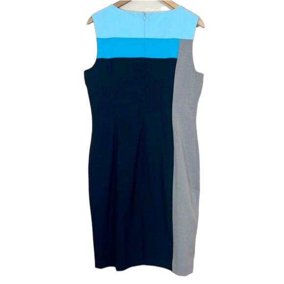 Calvin Klein Color Block Sleeveless Sheath Dress Blue Gray Career Academia Sz 12 - Picture 4 of 10